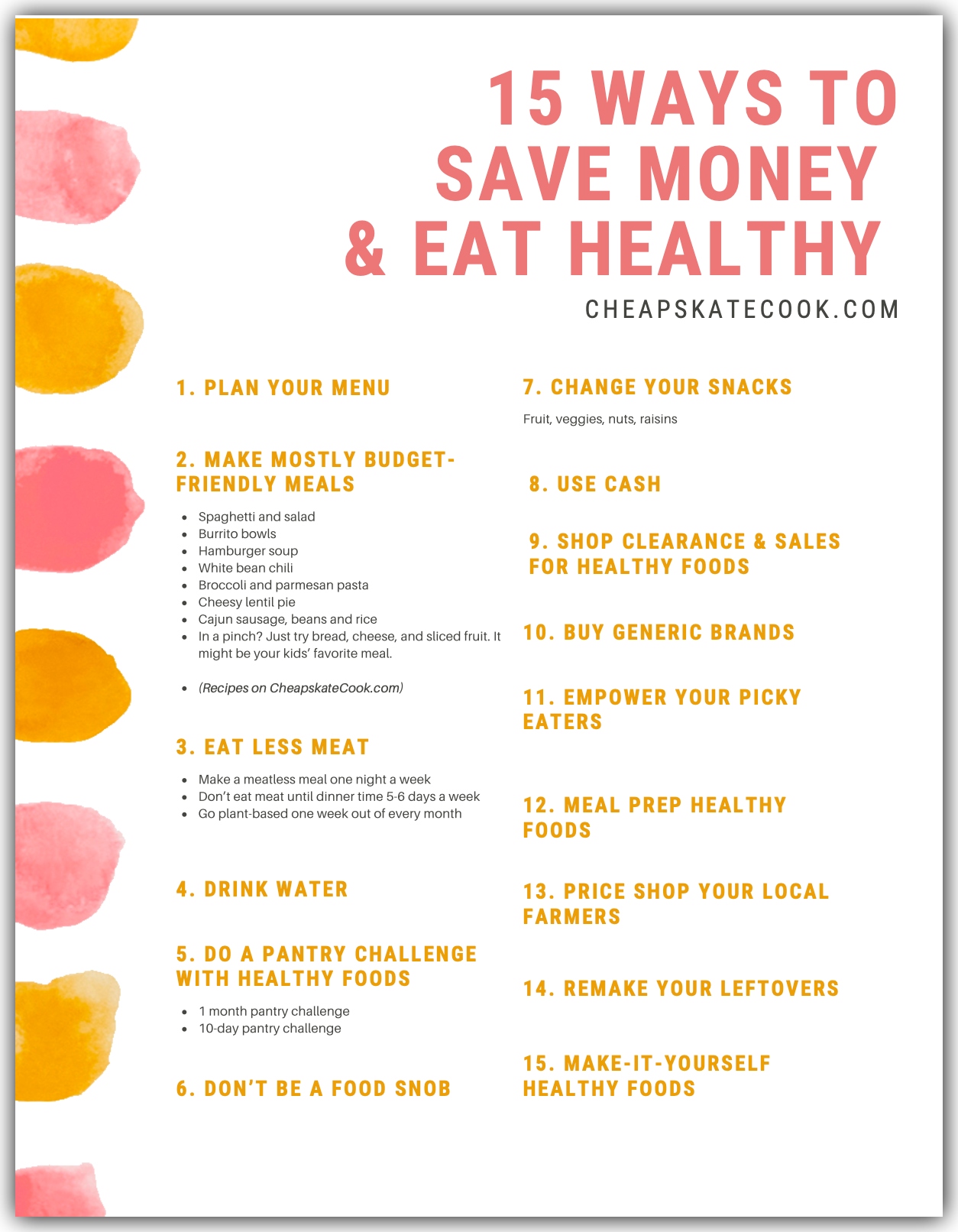 15 Ways To Save Money & Eat Healthy Foods (Printable!) • Cheapskate Cook