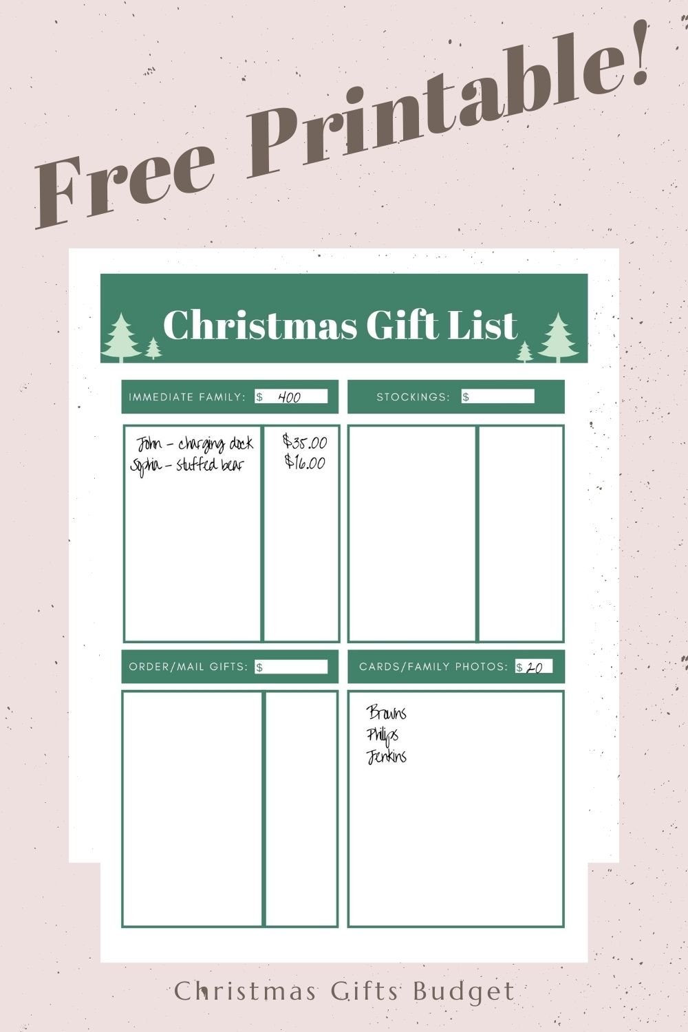 Gift Budget Free Printable • Cheapskate Cook