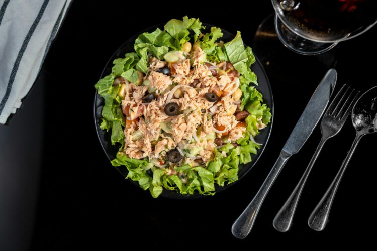 Tuna salad on a plate. Canned tuna is a cheap source of protein!